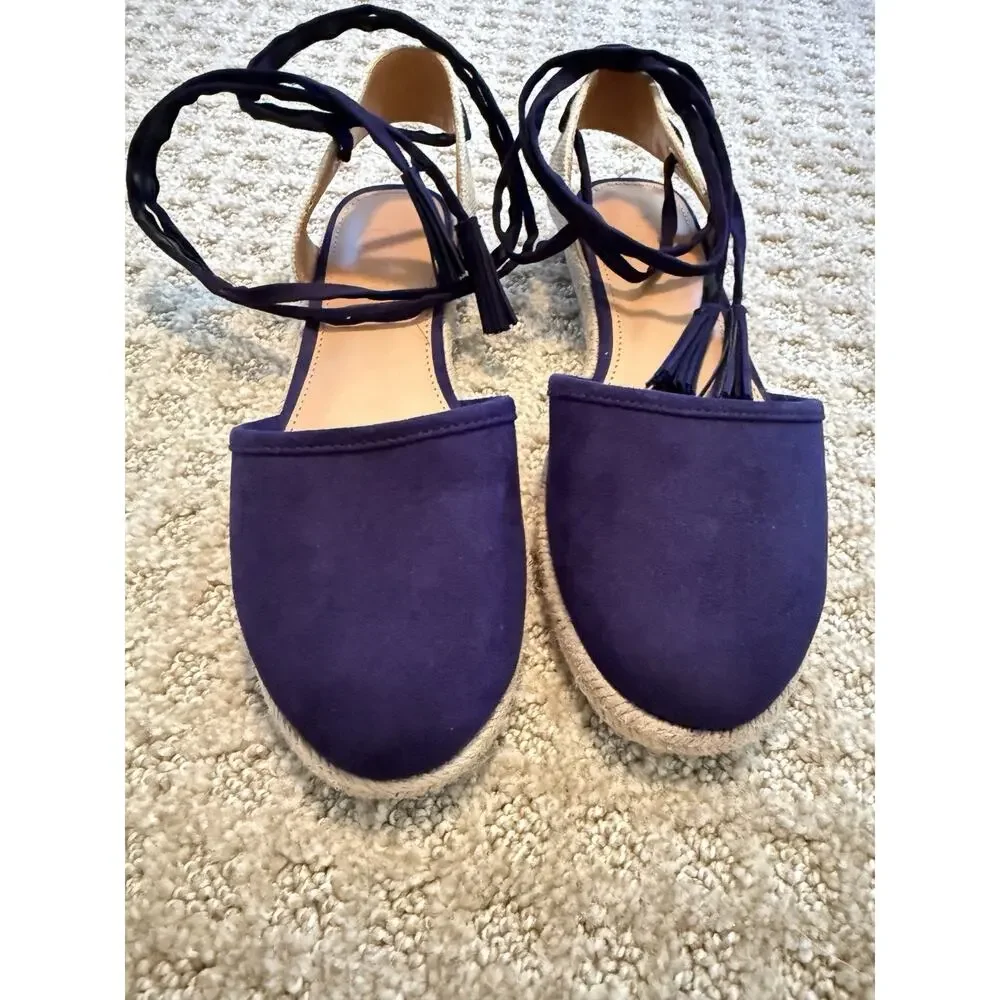 Women's J.Crew Microsuede Lace-Up Espadrilles Flats Navy Size 6 J0839